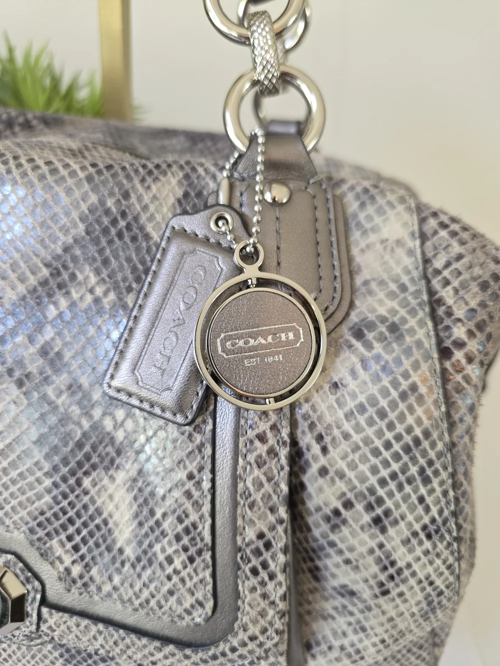 Coach Campbell  Embossed Leather Large Satchel Wallet Set Neutral Snakeskin